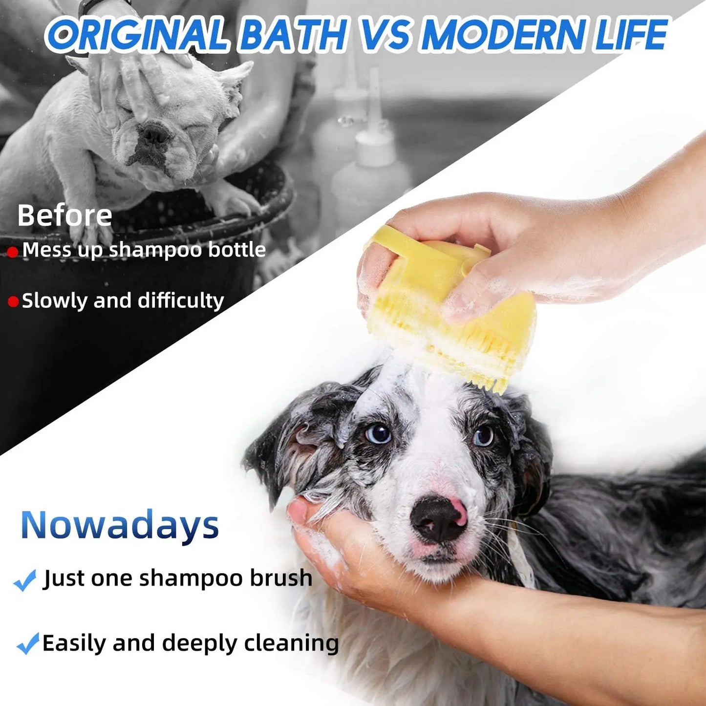 Escova de Banho para Cães e Gatos com Dispensador de Champô 80ml | Silicone Macio para Limpeza e Massagem