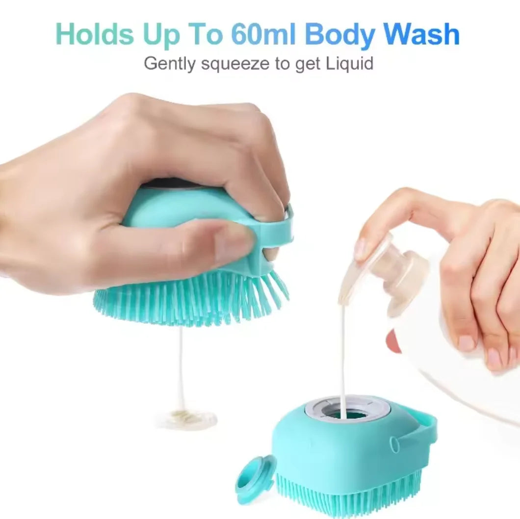 Escova de Banho para Cães e Gatos com Reservatório de Champô 80 ml | Silicone Macio e Massagem Relaxante