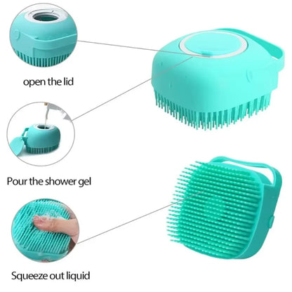 Escova de Banho para Cães e Gatos com Reservatório de Champô 80 ml | Silicone Macio e Massagem Relaxante