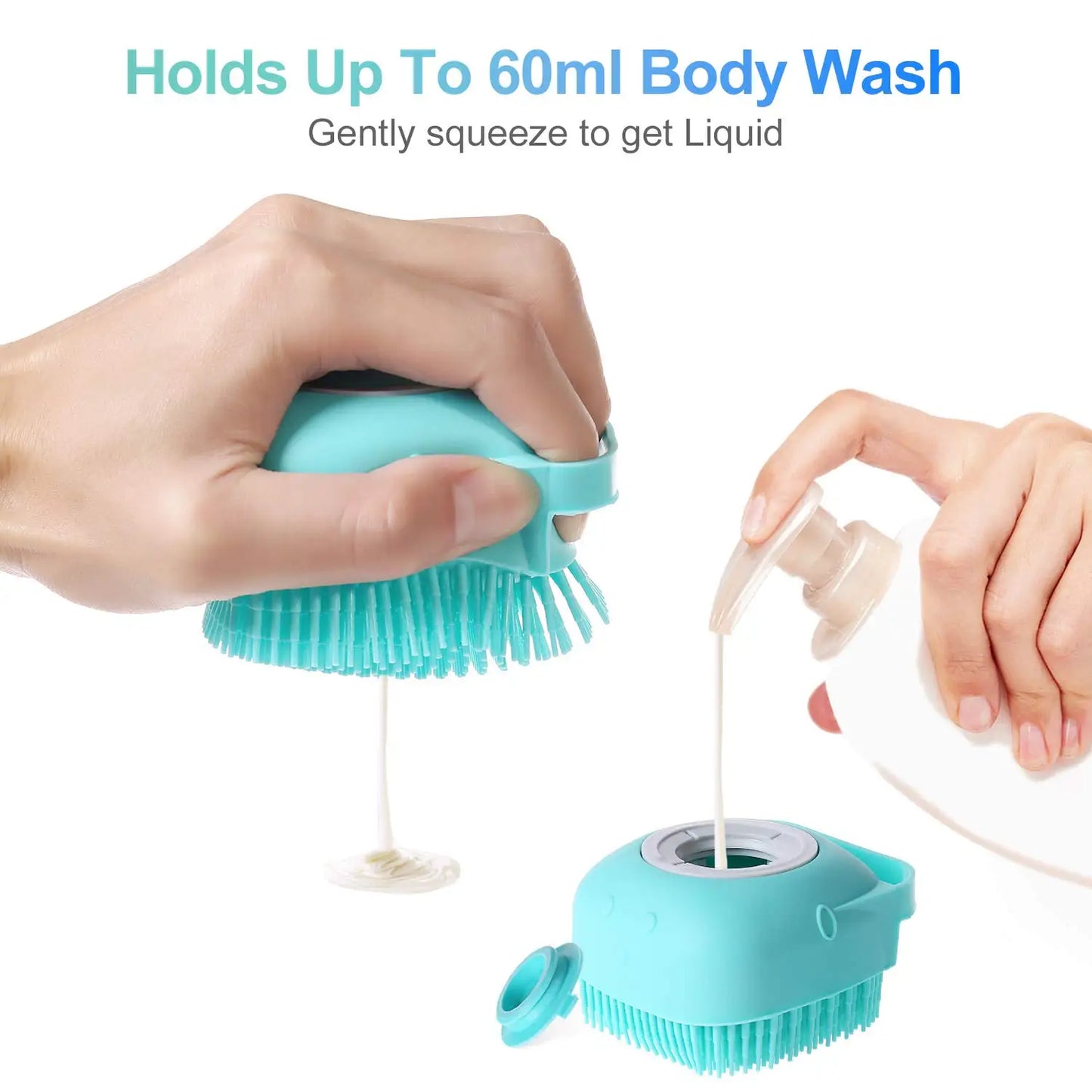 Escova de Banho para Cães e Gatos com Dispensador de Champô 80ml | Silicone Macio para Limpeza e Massagem