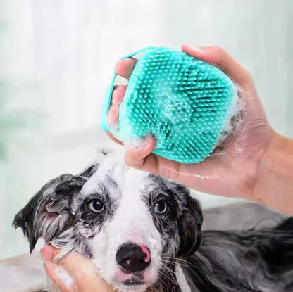 Escova de Banho para Cães e Gatos com Reservatório de Champô 80 ml | Silicone Macio e Massagem Relaxante
