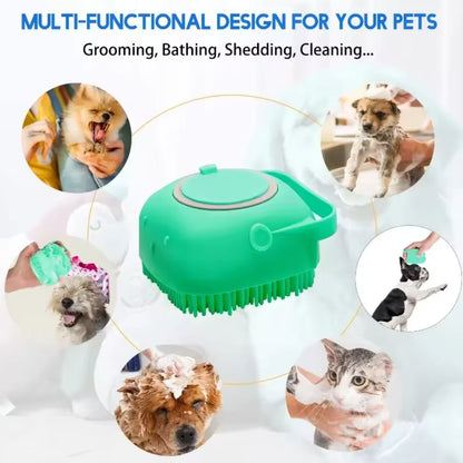 Escova de Banho para Cães e Gatos com Reservatório de Champô 80 ml | Silicone Macio e Massagem Relaxante