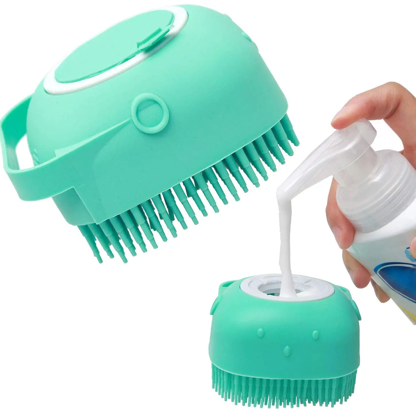 Escova de Banho para Cães e Gatos com Dispensador de Champô 80ml | Silicone Macio para Limpeza e Massagem