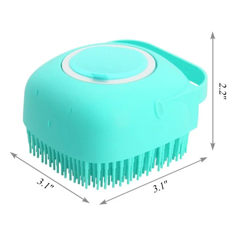 Escova de Banho para Cães e Gatos com Dispensador de Champô 80ml | Silicone Macio para Limpeza e Massagem
