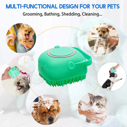 Escova de Banho para Cães e Gatos com Dispensador de Champô 80ml | Silicone Macio para Limpeza e Massagem