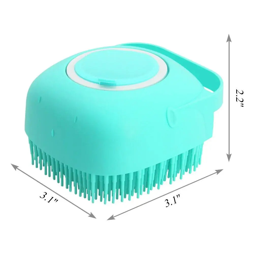 Escova de Banho para Cães e Gatos com Dispensador de Champô 80ml | Silicone Macio para Limpeza e Massagem