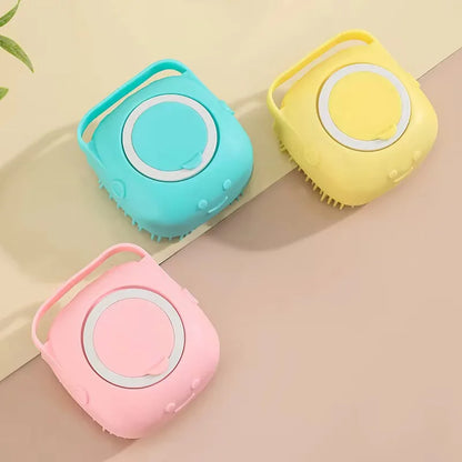 Escova de Banho para Cães e Gatos com Reservatório de Champô 80 ml | Silicone Macio e Massagem Relaxante