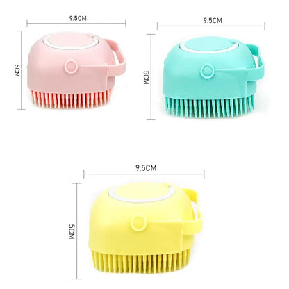 Escova de Banho para Cães e Gatos com Dispensador de Champô 80ml | Silicone Macio para Limpeza e Massagem