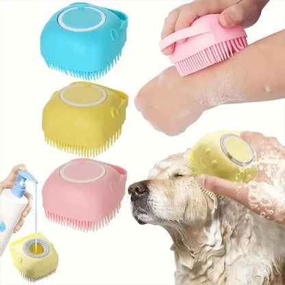 Escova de Banho para Cães e Gatos com Reservatório de Champô 80 ml | Silicone Macio e Massagem Relaxante