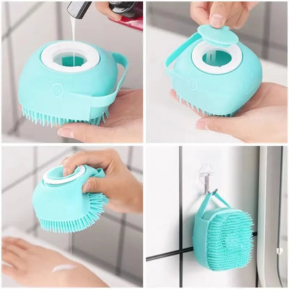 Escova de Banho para Cães e Gatos com Reservatório de Champô 80 ml | Silicone Macio e Massagem Relaxante