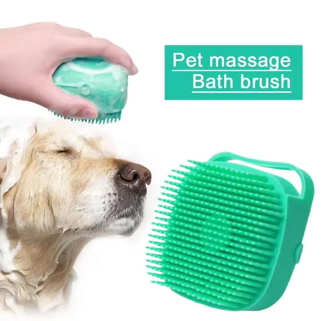 Escova de Banho para Cães e Gatos com Reservatório de Champô 80 ml | Silicone Macio e Massagem Relaxante