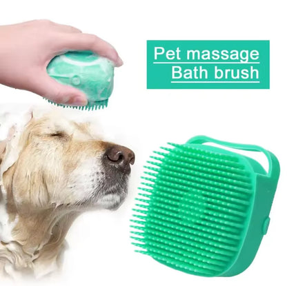 Escova de Banho para Cães e Gatos com Reservatório de Champô 80 ml | Silicone Macio e Massagem Relaxante